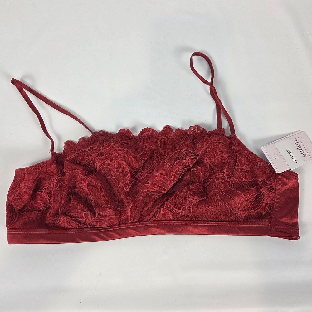 Auden Coquette Red Lace Bandeau Bralette Scalloped Trim L NWT